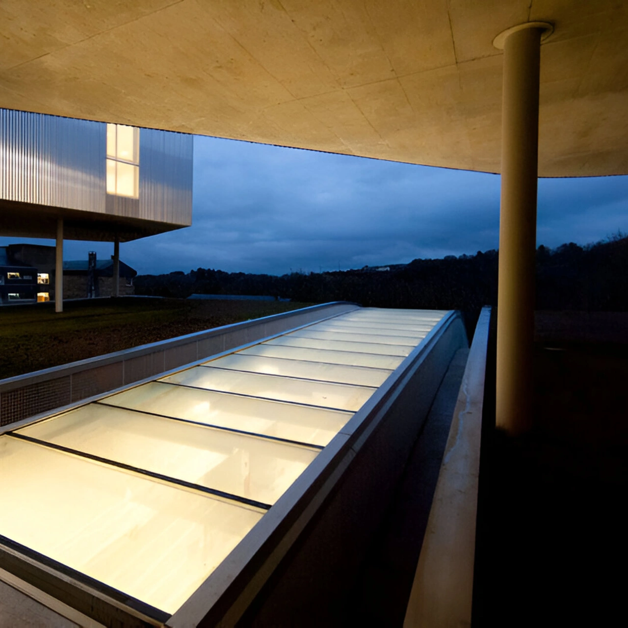 Vue des Laboratoires de la faculté des sciences de l'Université de Saint-Jacques de Compostelle (Campus de Lugo), projet de Alfonso Penela. Miguel Camba architecte.