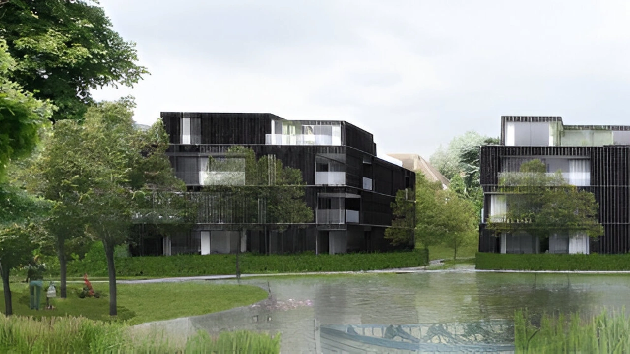 Modélisation du projet Moulin Blanc pour la construction d'un ensemble immobilier ainsi que l'aménagement paysager du site. Par MDW Architecture. Miguel Camba architecte.